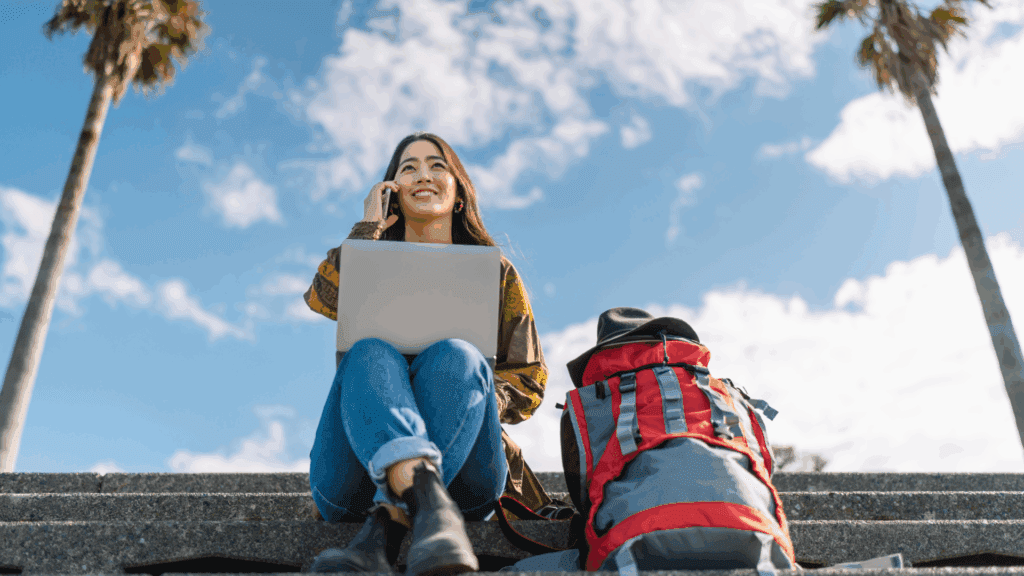 a young woman planning a traveling solo trip