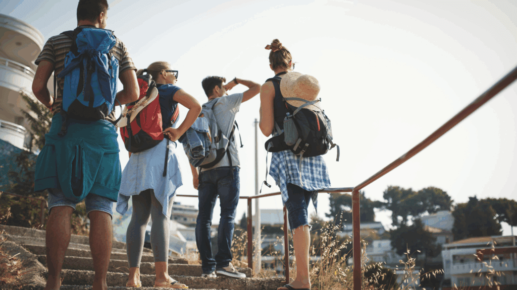 group of friends backpacking