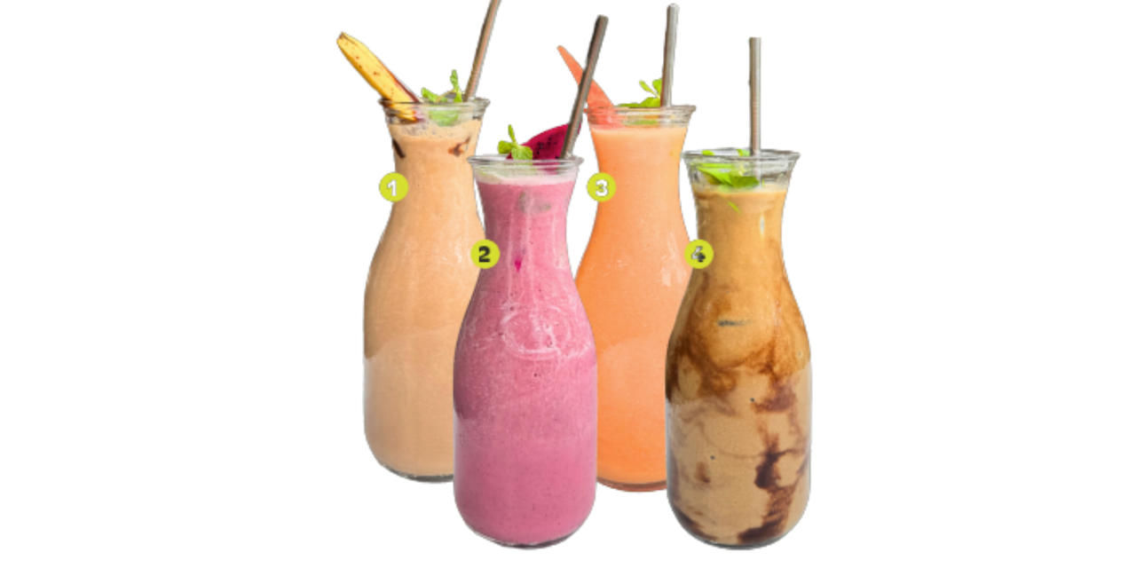 Four shakes numbered to match the menu below